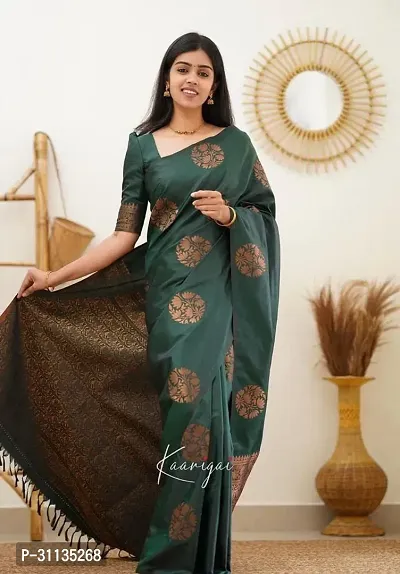 Beautiful Art Silk Green Woven Design  Saree with Blouse piece For Women-thumb0