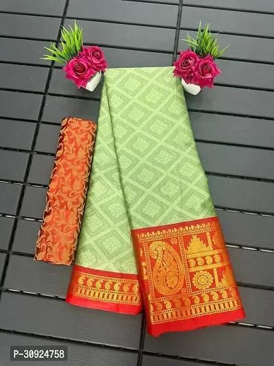 Stylish Art Silk Green Woven Design Saree with Blouse Piece For Women-thumb0