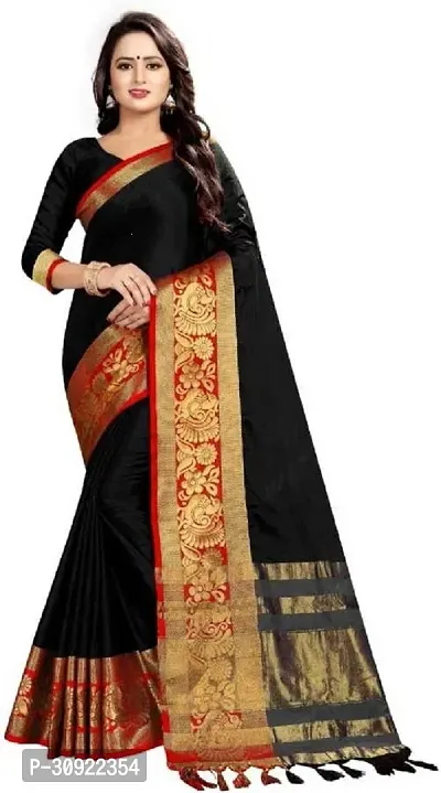 Stylish Art Silk Black Woven Design Saree With Blouse Piece For Women-thumb0