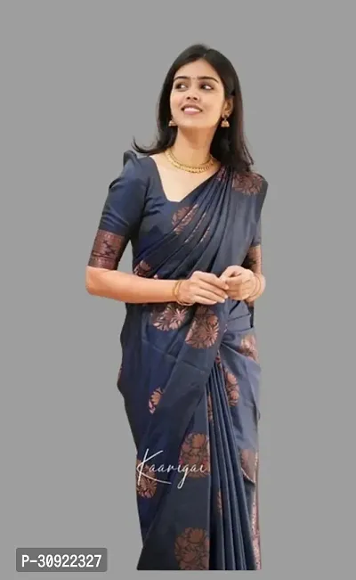 Stylish Art Silk Navy Blue Self Pattern Saree With Blouse Piece For Women