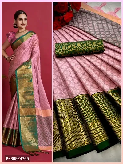 Stylish Art Silk Pink Woven Design Saree with Blouse Piece For Women