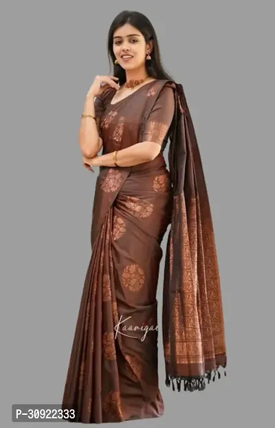 Stylish Art Silk Brown Self Pattern Saree With Blouse Piece For Women-thumb0