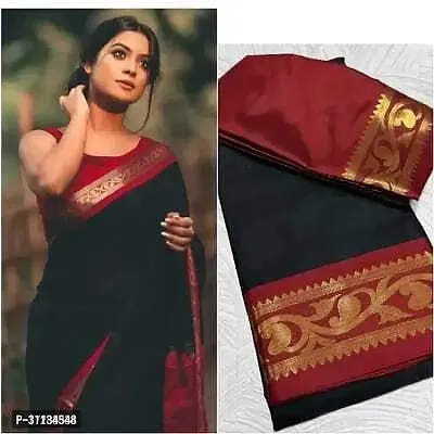 Elegant Black Art Silk Printed Saree With Blouse Piece For Women-thumb0