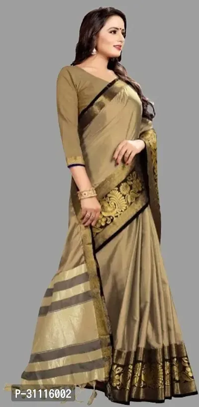 Stylish Cotton Blend Cream Woven Design Saree with Blouse Piece For Women-thumb3