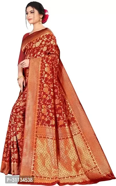 Elegant Red Art Silk Self Pattern Saree With Blouse Piece For Women-thumb0