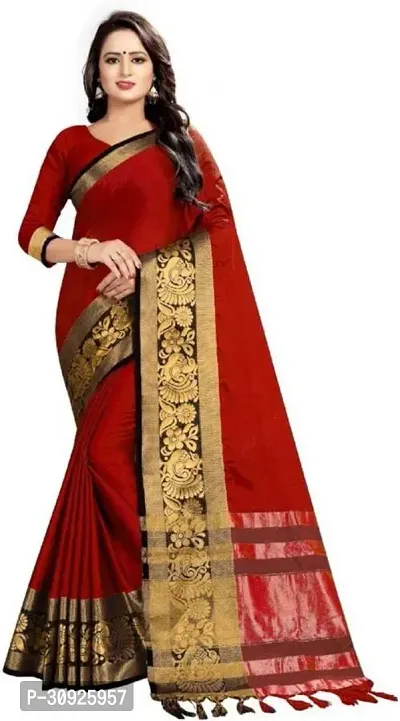 Stylish Art Silk Red Woven Design Saree with Blouse Piece For Women