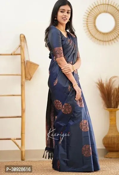 Stylish Art Silk Blue Self Pattern Saree with Blouse Piece For Women