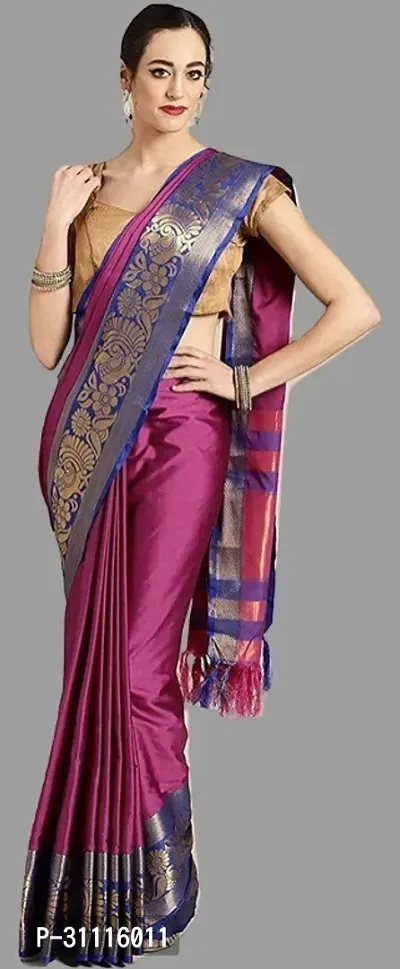 Stylish Cotton Blend Pink Self Pattern Saree with Blouse Piece For Women-thumb0