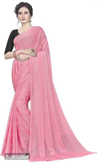 Stylish Art Silk Pink Striped Saree With Blouse Piece For Women-thumb0