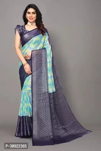 Stylish Art Silk Green Printed Saree With Blouse Piece For Women-thumb0