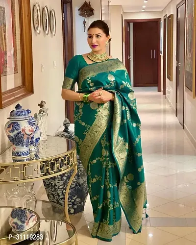 Stylish Green Art Silk Printed Saree with Blouse piece For Women