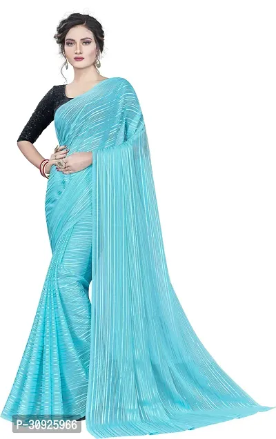 Stylish Art Silk Blue Striped Saree with Blouse Piece For Women-thumb0