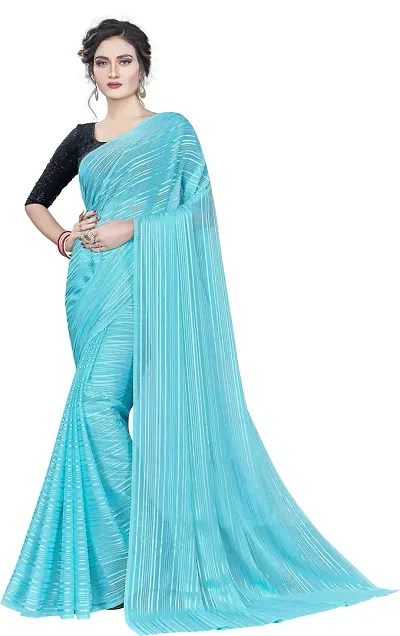 Clickedia Women's Soft Satin Chiffon Zari Lining Woven Beautiful Saree With Unstiched Velvate with Sequence Work Blouse Material