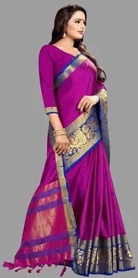 Stylish Pink Cotton Blend Woven Design Saree with Blouse piece For Women-thumb2