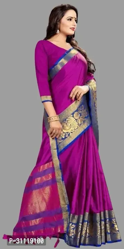 Stylish Pink Cotton Blend Woven Design Saree with Blouse piece For Women-thumb3