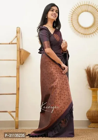 Beautiful Art Silk Brown Woven Design  Saree with Blouse piece For Women-thumb0