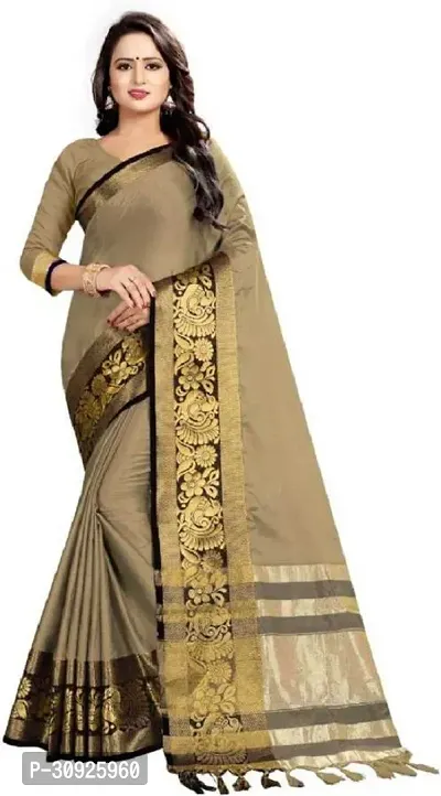 Stylish Art Silk Grey Woven Design Saree with Blouse Piece For Women-thumb0