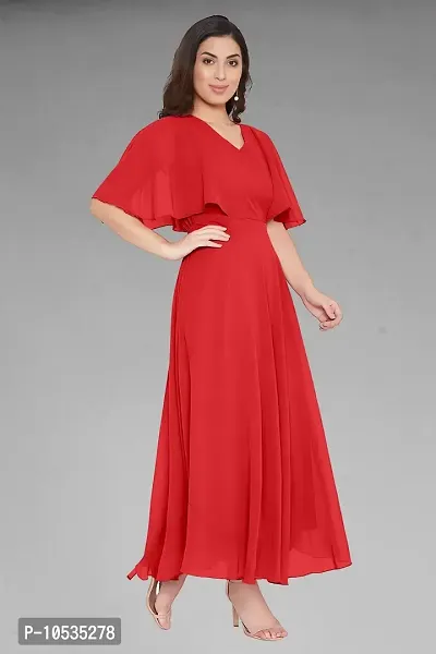 Elegant Red Dyed Georgette Stitched Gown For Women-thumb5
