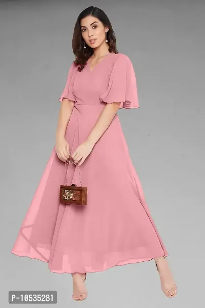 Elegant Pink Dyed Georgette Stitched Gown For Women