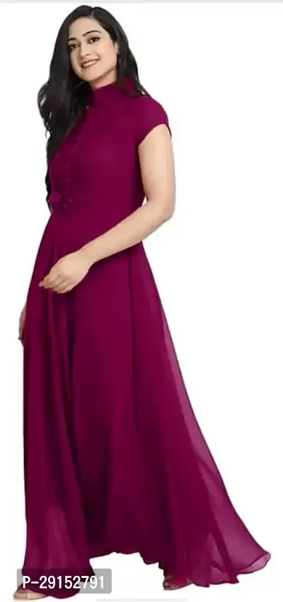 Stylist Georgette Solid Gowns For Women-thumb2