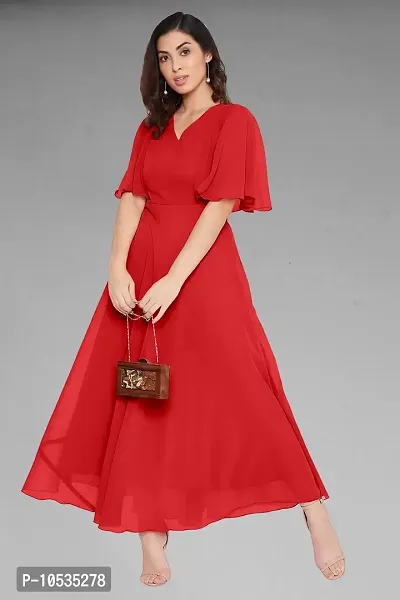 Elegant Red Dyed Georgette Stitched Gown For Women