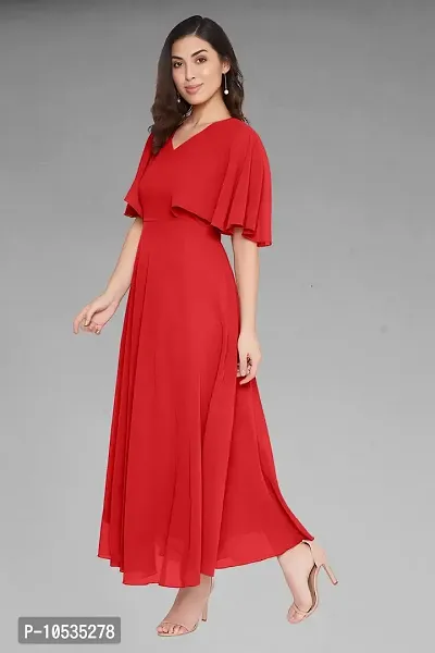 Elegant Red Dyed Georgette Stitched Gown For Women-thumb3