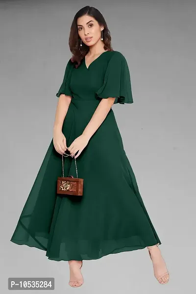 Elegant Green Dyed Georgette Stitched Gown For Women