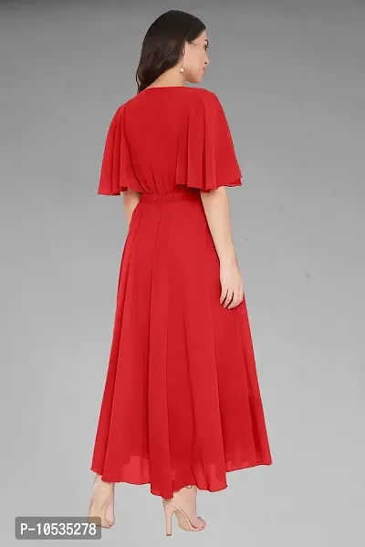 Elegant Red Dyed Georgette Stitched Gown For Women-thumb2