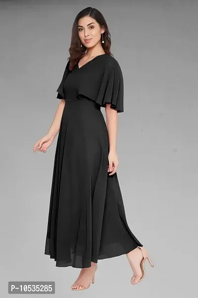 Elegant Black Dyed Georgette Stitched Gown For Women-thumb3