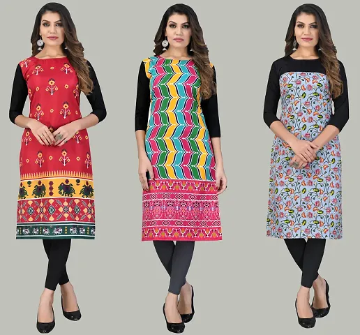 Fancy Crepe Printed Long Kurtis Combo Of 3