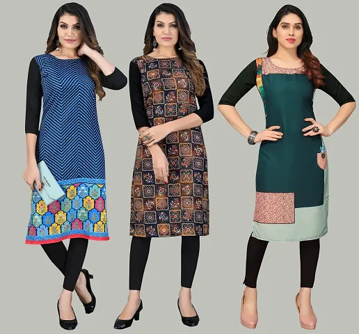 Women Crepe Long Kurti Combo Of 3