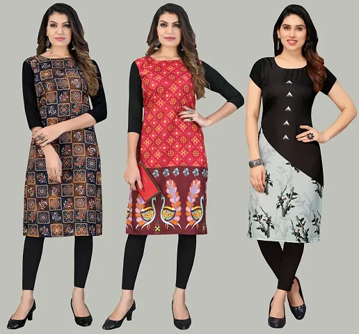 Women Crepe Long Kurti Combo Of 3