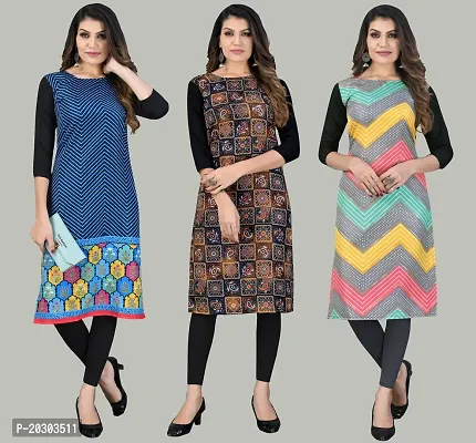 Women Crepe Printed Long Kurti Combo Of 3