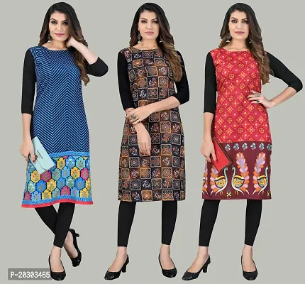 Women Crepe Printed Long Kurti Combo Of 3