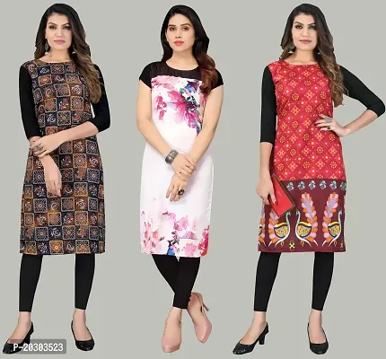 Women Crepe Printed Long Kurti Combo Of 3-thumb0