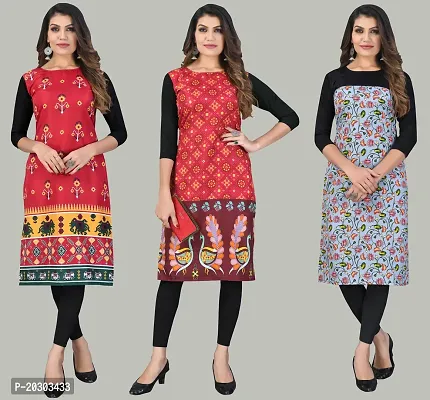 Women Crepe Printed Long Kurti Combo Of 3