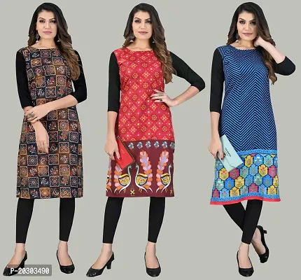 Women Crepe Printed Long Kurti Combo Of 3