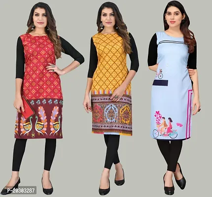 Women Crepe Printed Long Kurti Combo Of 3