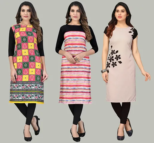 Women Crepe Long Kurti Combo Of 3