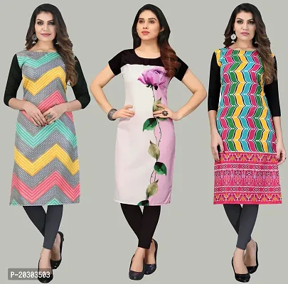 Women Crepe Printed Long Kurti Combo Of 3