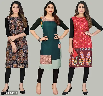 Women Crepe Printed Long Kurti Combo Of 3