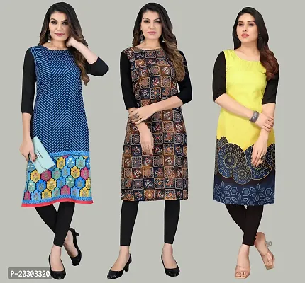 Women Crepe Printed Long Kurti Combo Of 3