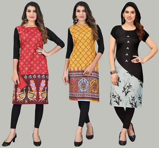 Women Crepe Long Kurti Combo Of 3