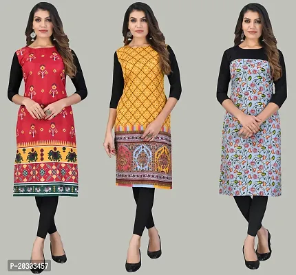 Women Crepe Printed Long Kurti Combo Of 3