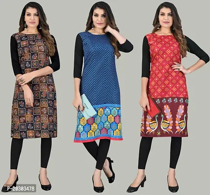 Women Crepe Printed Long Kurti Combo Of 3