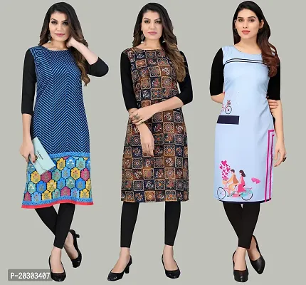 Women Crepe Printed Long Kurti Combo Of 3-thumb0