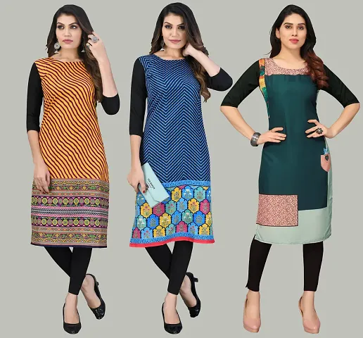 Fancy Crepe Printed Long Kurtis Combo Of 3