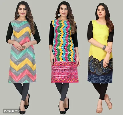 Women Crepe Printed Long Kurti Combo Of 3