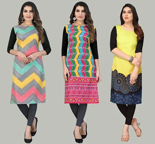 Women Crepe Long Kurti Combo Of 3