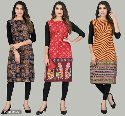 Women Crepe Printed Long Kurti Combo Of 3-thumb0